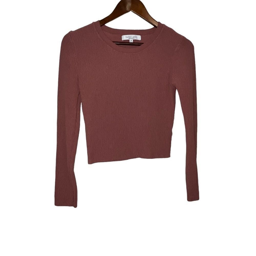 Sweet Rain Mauve Ribbed Long Sleeve Top